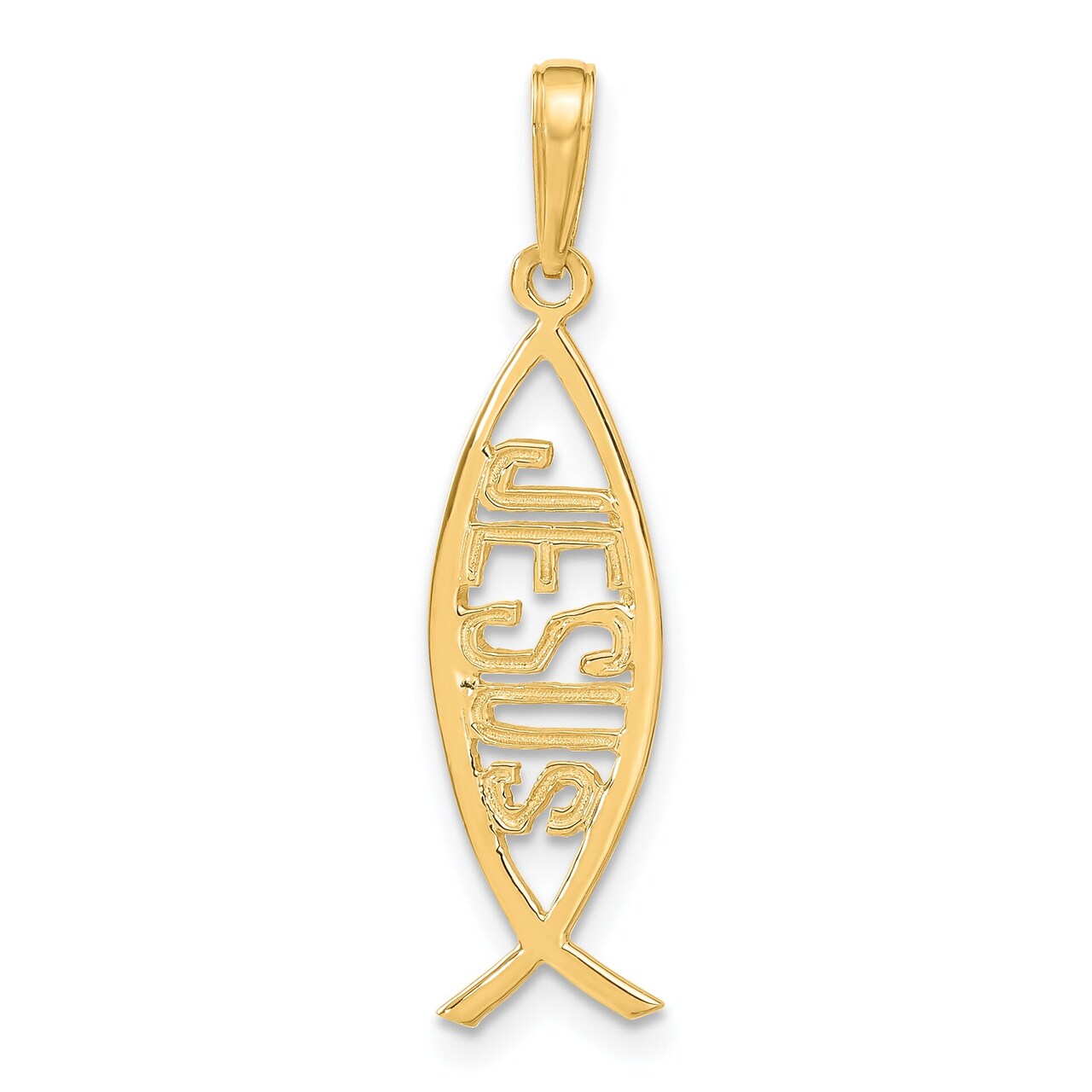 14K Gold Ichthus Fish With "Jesus" Pendant Charm Jewelry 30 x 9 mm